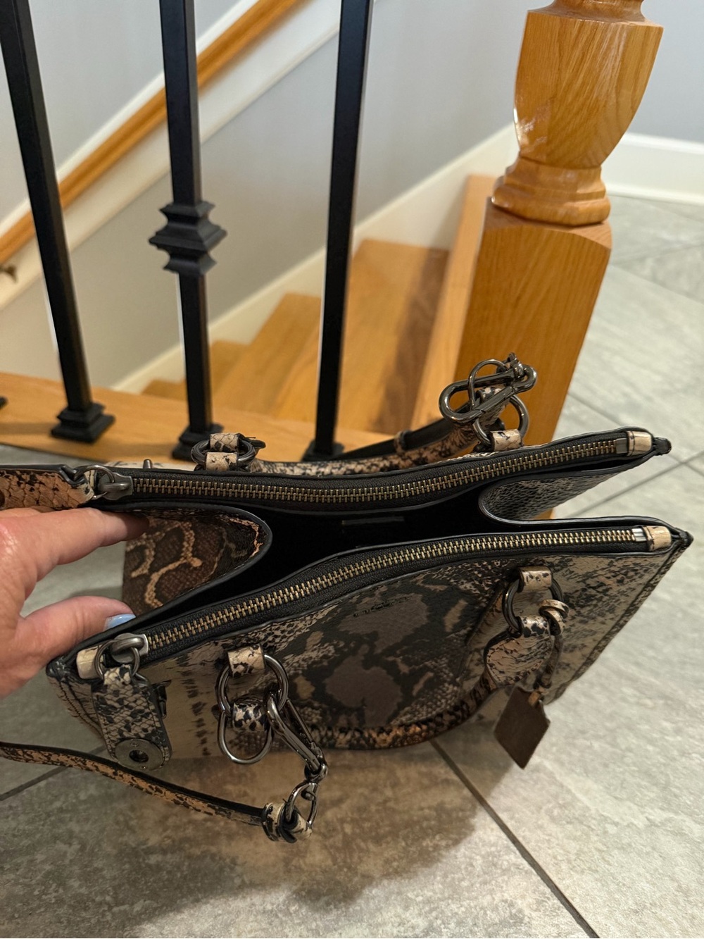 Coach Snakeskin Print Crossbody Tote in Beige Black - Picture 6 of 10